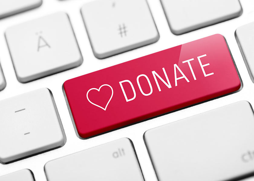Keyboard with "donate" button